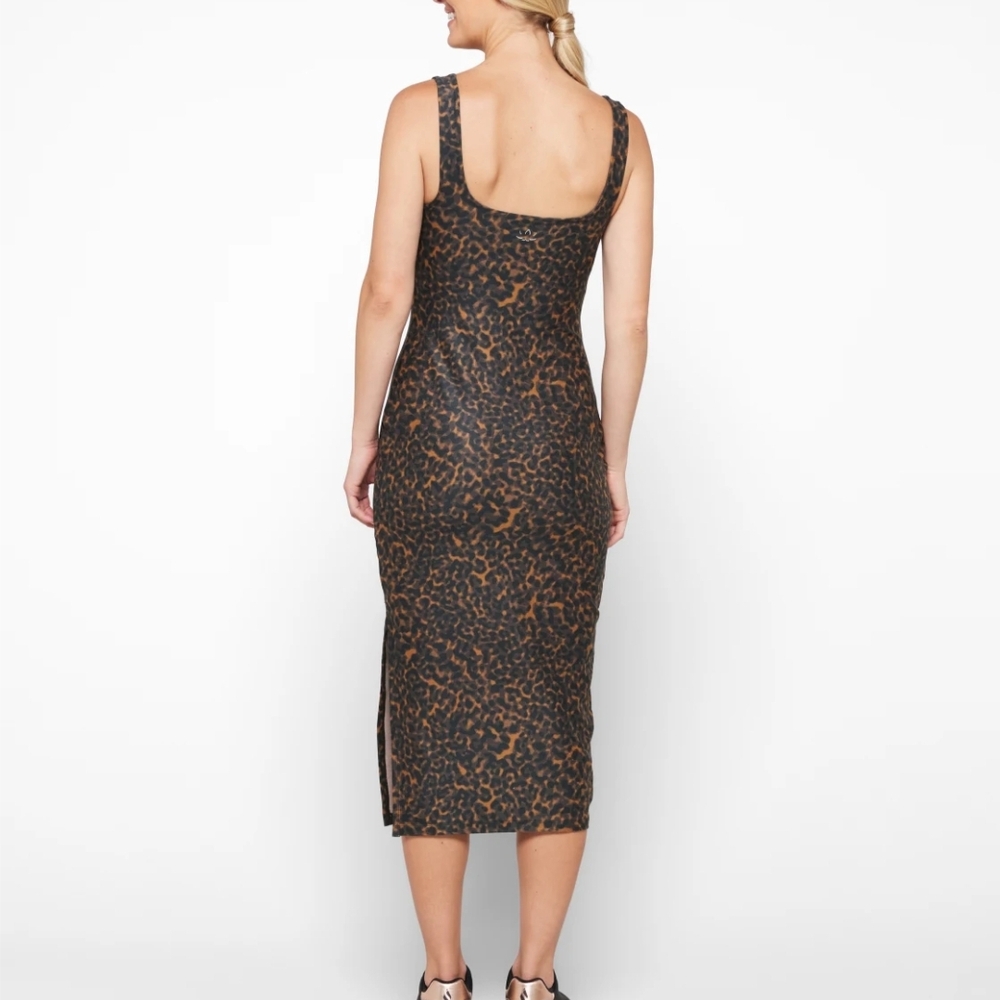 Beyond Yoga Black and Gold Sheath Midi Dress Scoop Neck